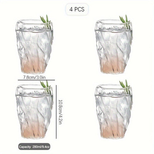 Elegant Tree Pattern Pleated Glass Cups - Set of 1/2/4 | Reusable