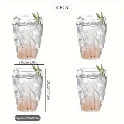 Elegant Tree Pattern Pleated Glass Cups - Set of 1/2/4 | Reusable