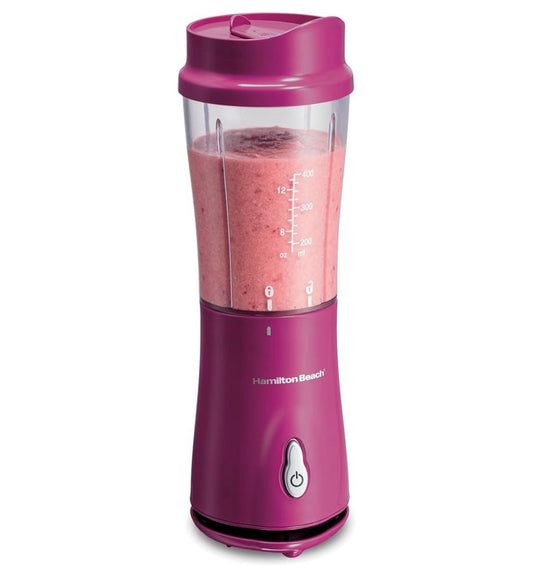 Hamilton Beach Portable Blender for Shakes and Smoothies with 14 Oz BPA Free Travel Cup and Lid, Durable Stainless Steel Blades for Powerful Blending Performance, Raspberry