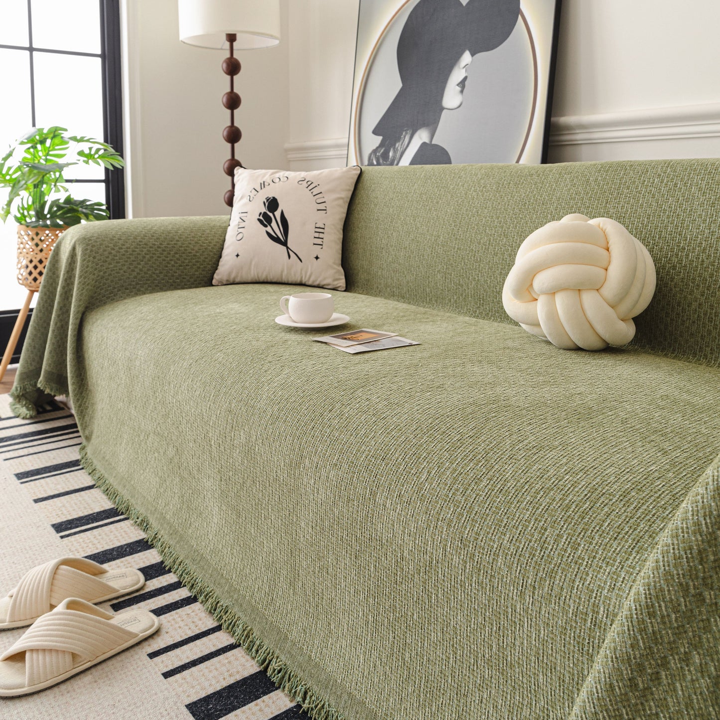 Textured Woven Modern Sofa Cover, Natural Blend Decorative Couch Throw Blanket