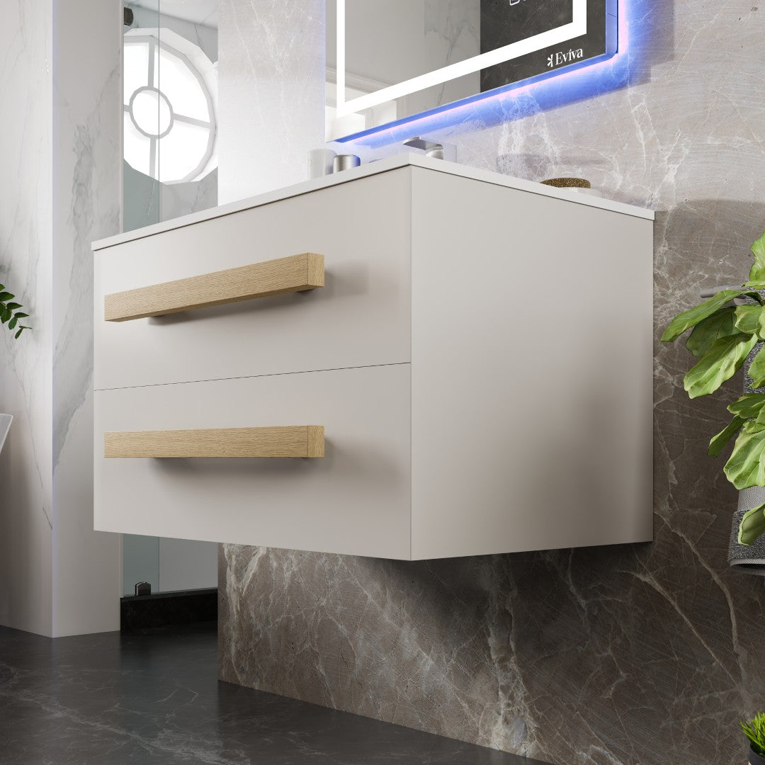 Eviva Element Wall Mount Bath Vanity with Solid Surface Top and Integrated Sink