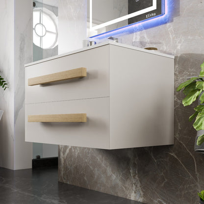 Eviva Element Wall Mount Bath Vanity with Solid Surface Top and Integrated Sink