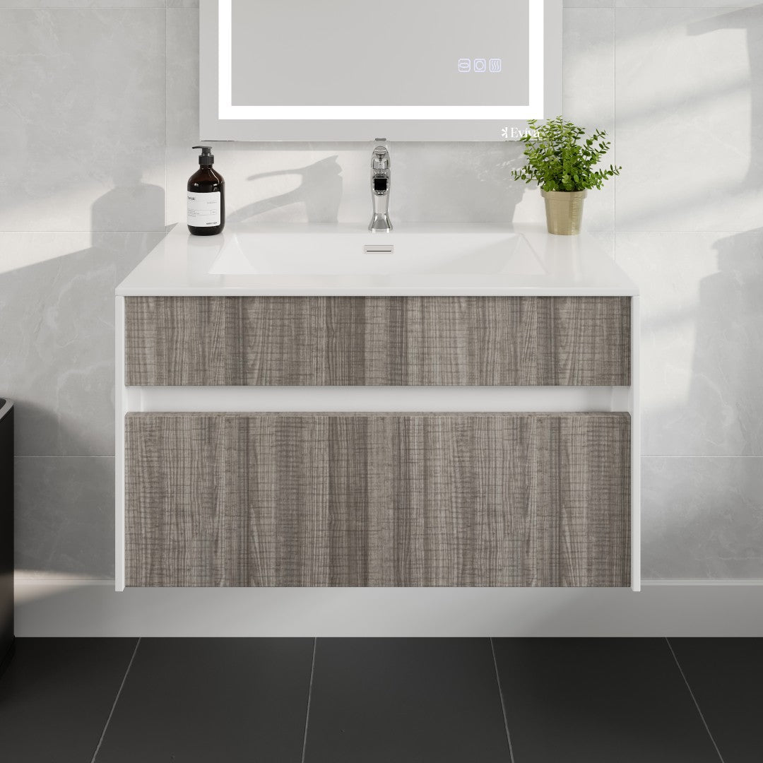 Eviva Ashy Wall Mount Bath Vanity with Acrylic Top and Integrated Sink