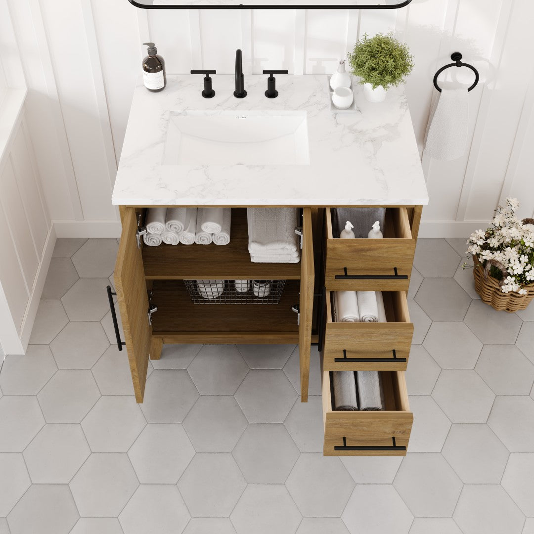 Eviva Graham Bath Vanity with Engineered Stone Top and Integrated Sink (30"-72")