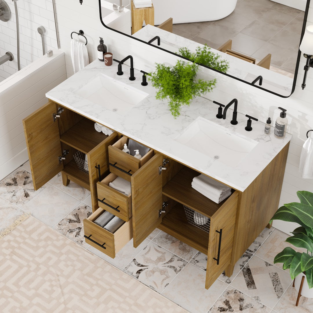 Eviva Graham Bath Vanity with Engineered Stone Top and Integrated Sink (30"-72")
