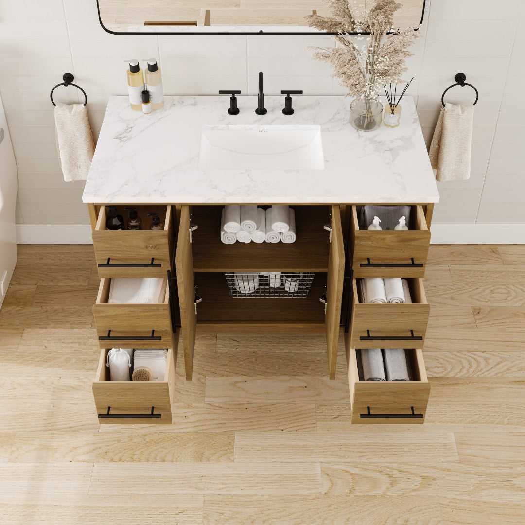 Eviva Graham Bath Vanity with Engineered Stone Top and Integrated Sink (30"-72")