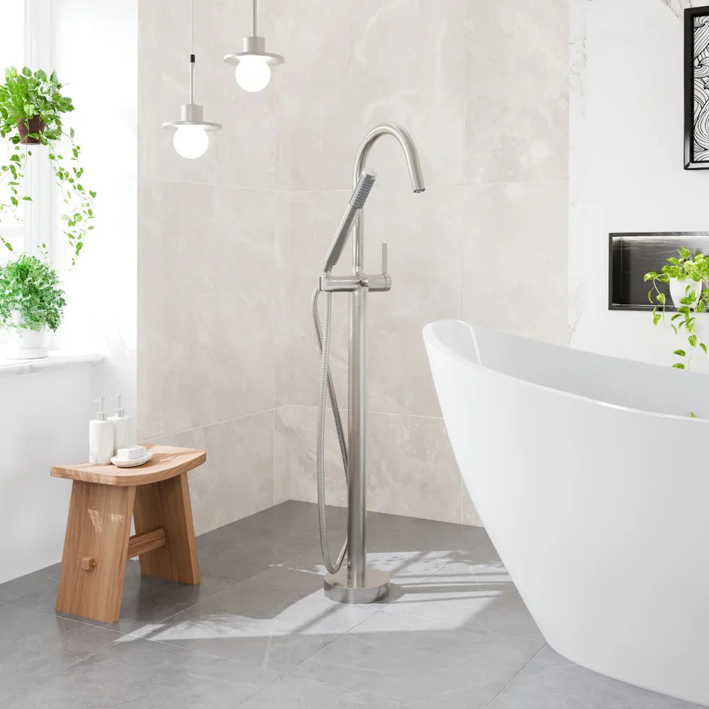 Eviva Modem Single-Handle Freestanding Tub Faucet with Hand Shower – Brushed Nickel