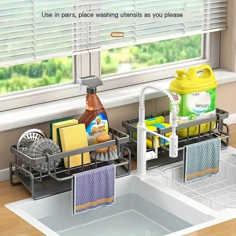 Multifunction Kitchen Sink Organizer Rack for Cloths, Sponges, and Detergent
