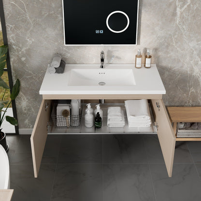 Eviva Orleans Wall Mount Bath Vanity with Porcelain Top and Integrated Sink