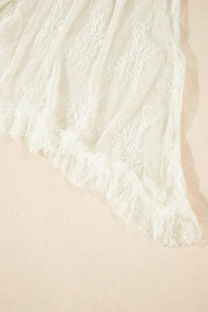 Beige Lace Cascading Tiered High Waist Maxi Skirt