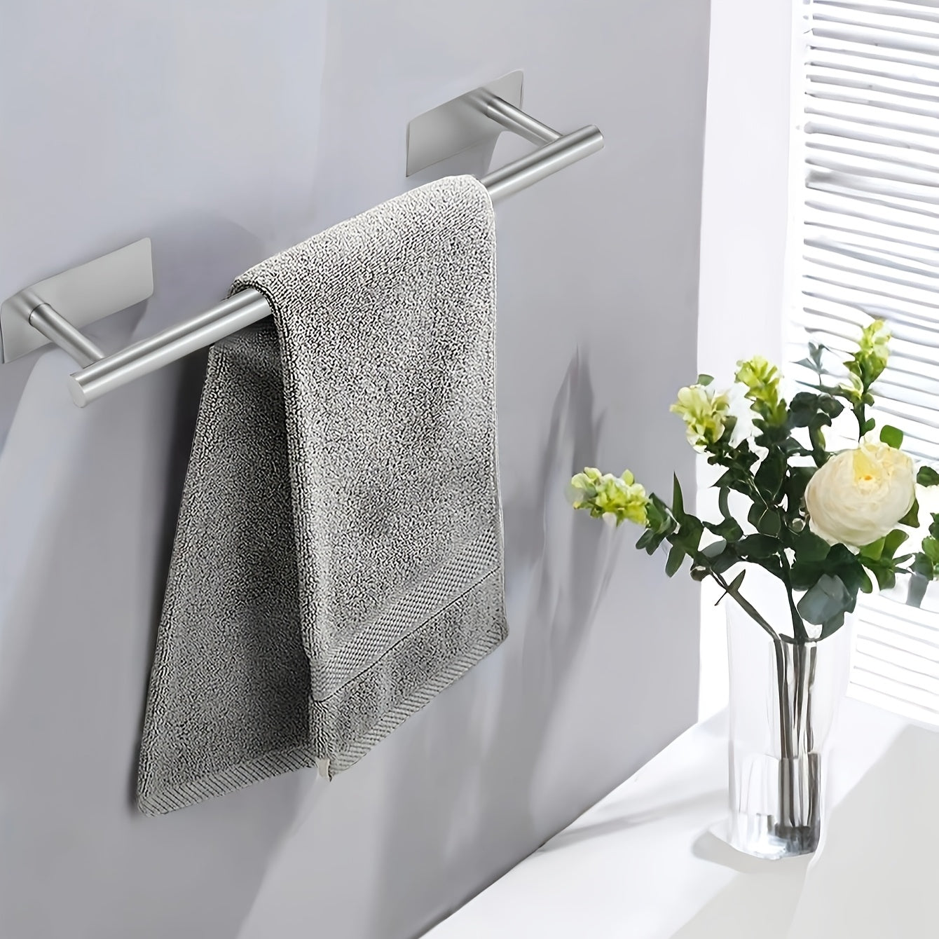SpaceSaving Stainless Steel Towel Rack  Hook Set