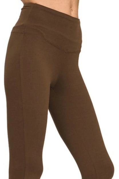 Zenana Premium Microfiber Wide Waistband Leggings in Brown