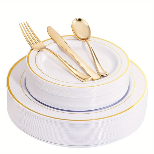 Elegant 50Piece Gold Dinnerware Set for Weddings  Parties
