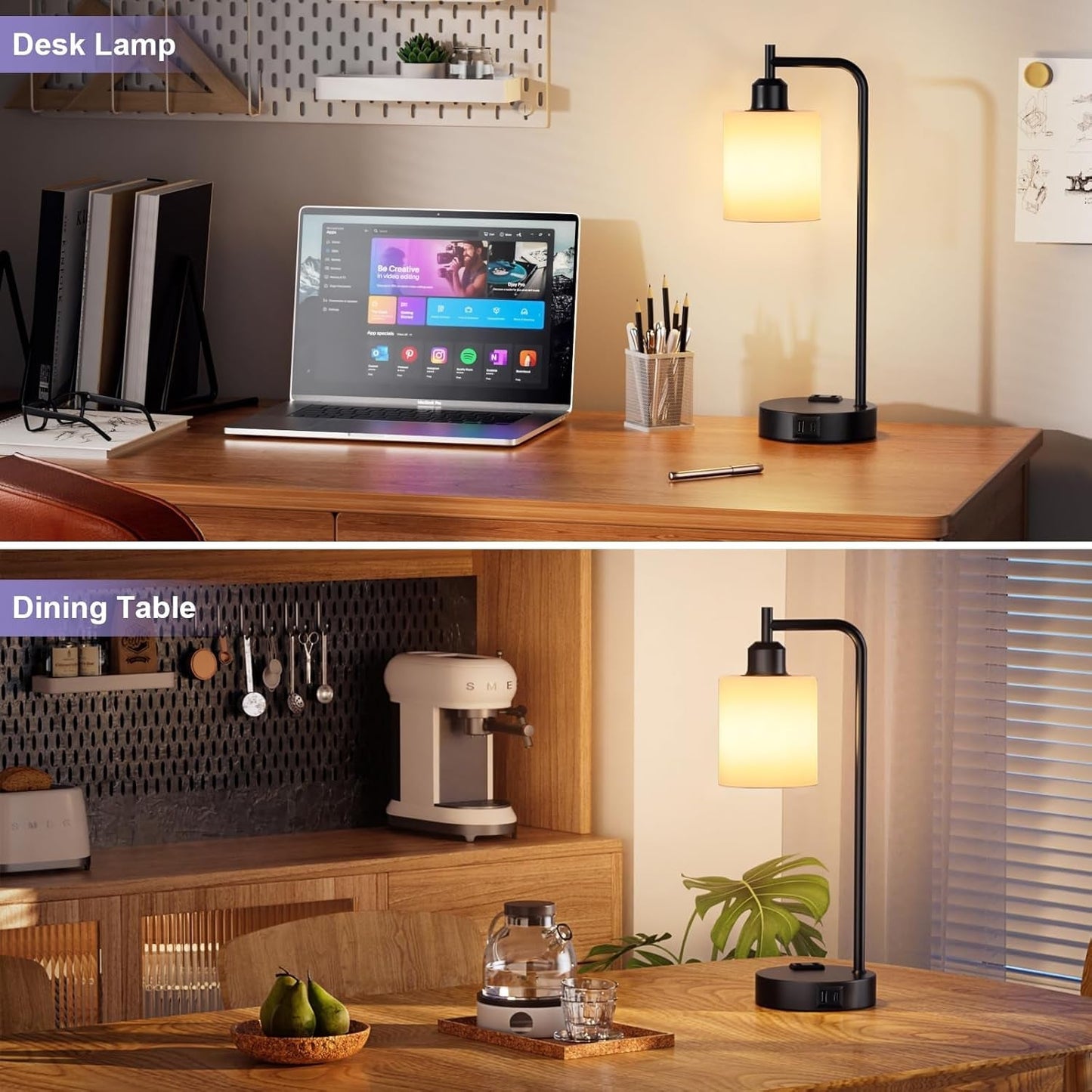 Industrial Touch Bedside Lamps for Bedrooms Set of 2 - 3-Way Dimmable | Lighting | Kitchen + Metal