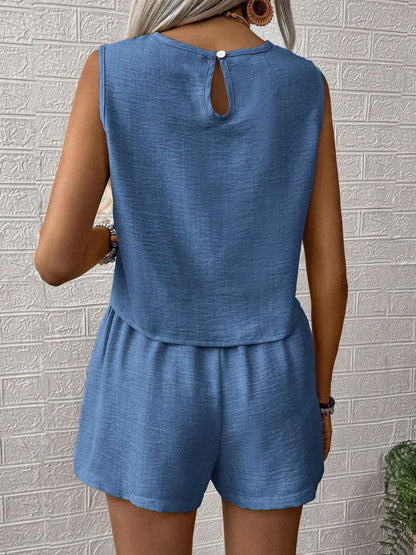 Round Neck Sleeveless Top Set with Shorts for Women