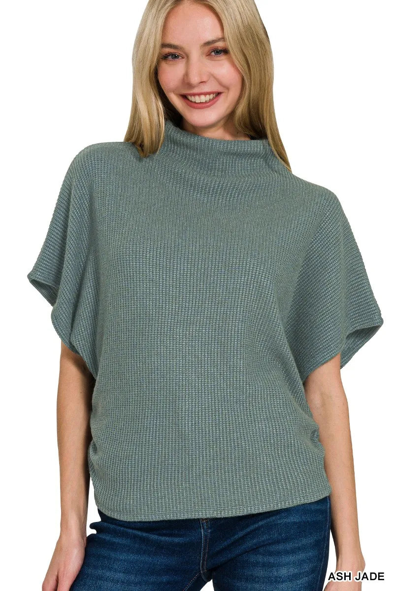 Zenana Mock Neck Top and Pants Sweater Set in Jade
