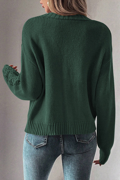 Dark Khaki Cardigan - Hollow Knit Drop Shoulder Style