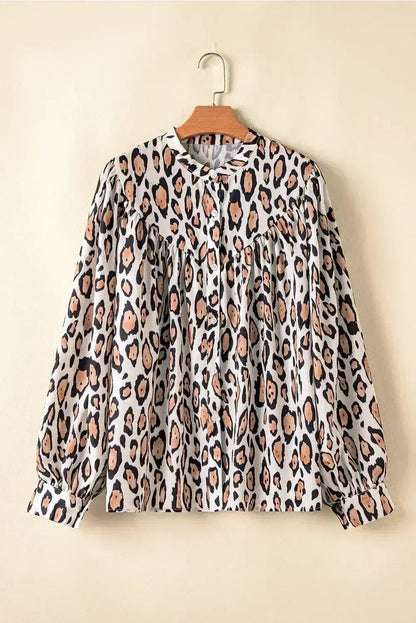 Light Leopard Print Balloon Sleeve Loose Blouse | Femstylo