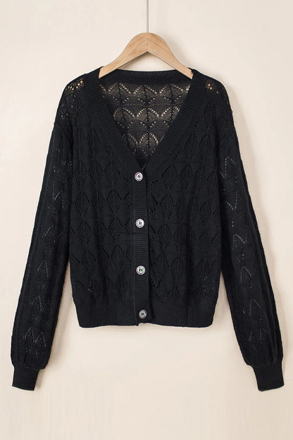 Green Lightweight Buttoned Front Crochet Cardigan