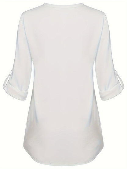 Women's Pearl Button Blouse - Long Sleeved Casual Versatile Top