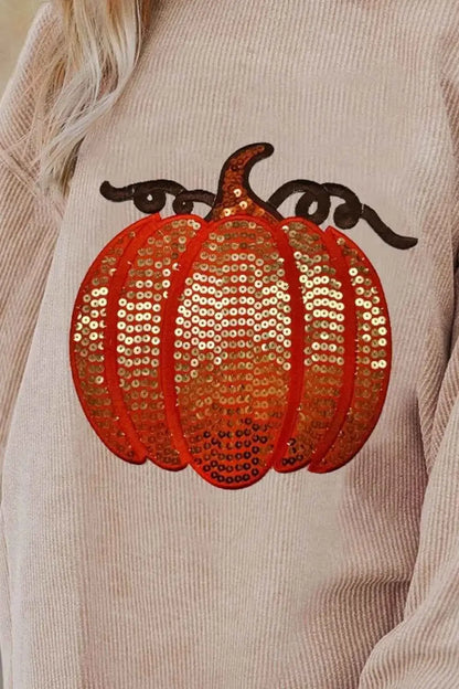 Sequin Pumpkin Round Neck Long Sleeve Sweatshirt