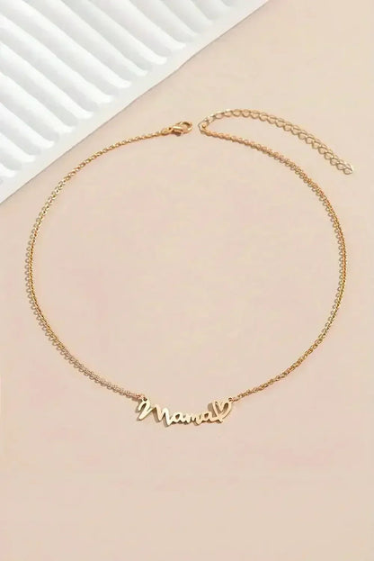 Gold Mama Necklace - Heart Pendant w/ Engraving - Adjustable Chain