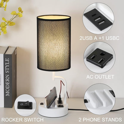 Table Lamp with 3 USB Charging Ports, Modern Desk Lamp with AC Outlet | Lighting | Kitchen + Metal