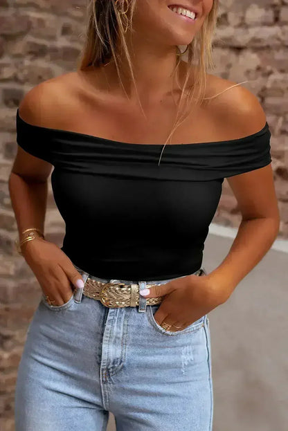 Bright Pink Folded Off Shoulder Slim Top