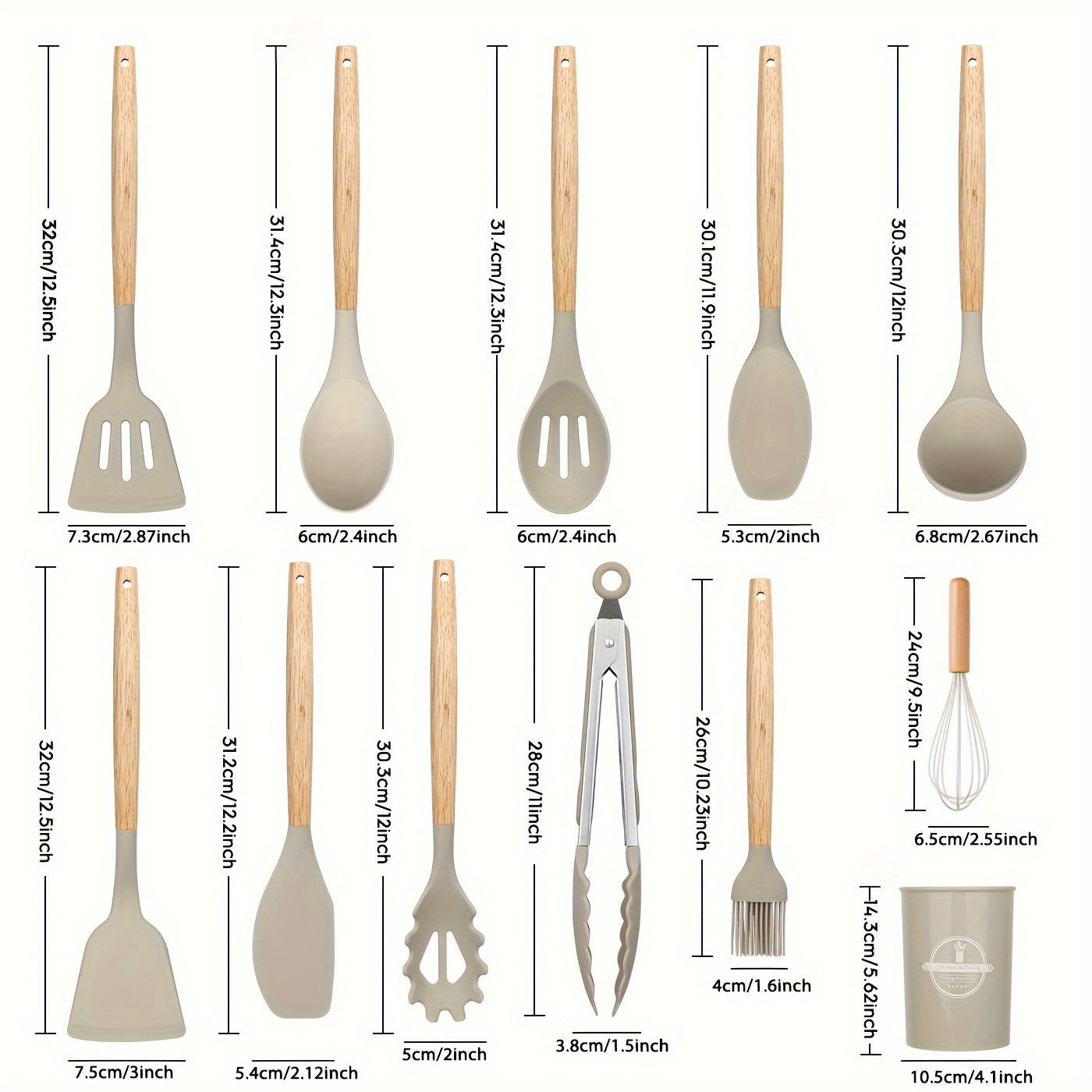 12Piece Silicone Kitchen Utensil Set with Wooden Handles
