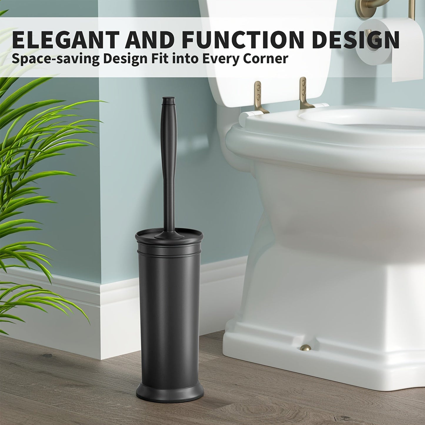 Black Toilet Bowl Brush Set with Long Handle and Holder