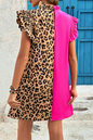 Black Leopard Contrast Patchwork Ruffled Sleeve Short Shift Dress