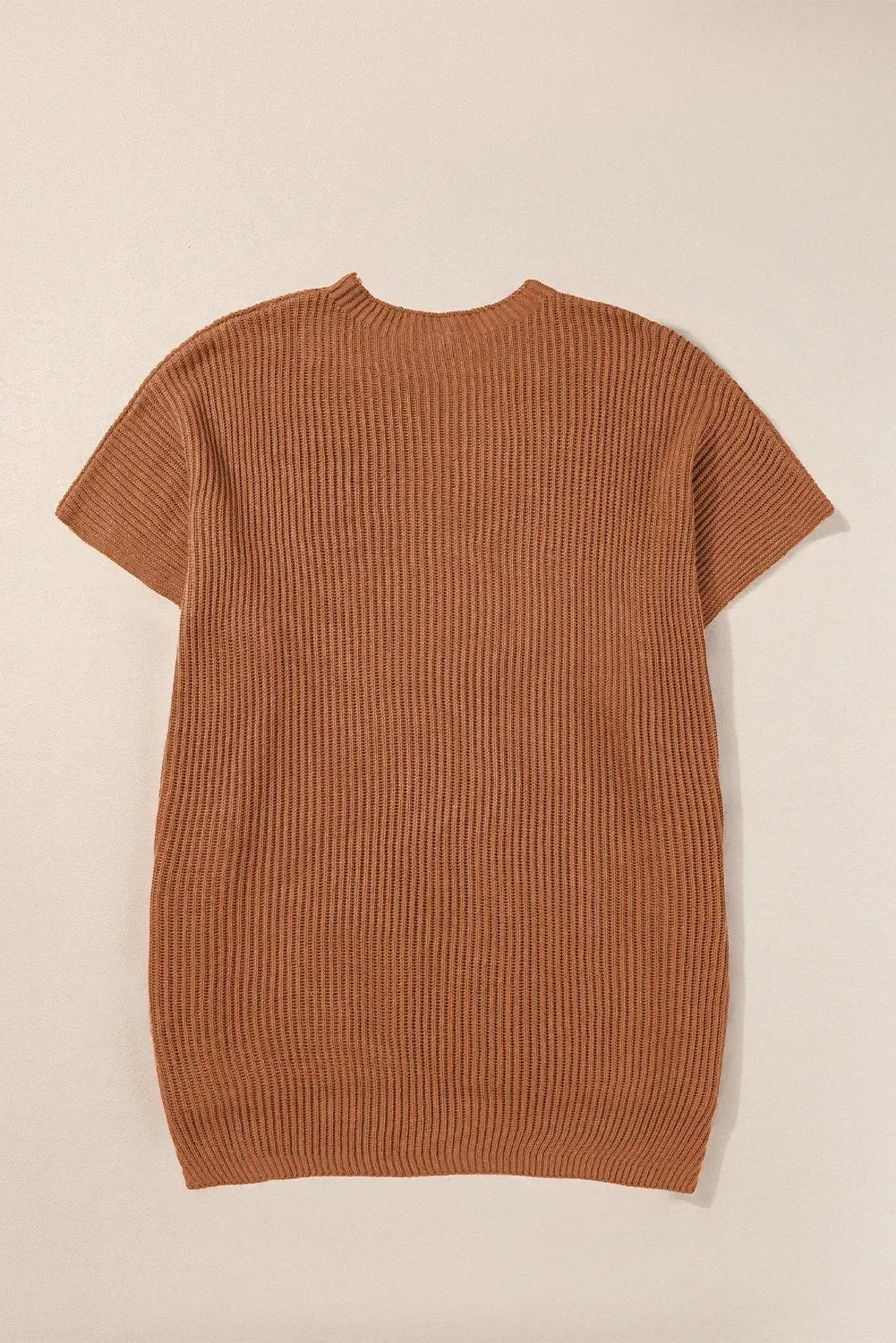 Rose Red Side Slit Short Sleeve Oversized Sweater