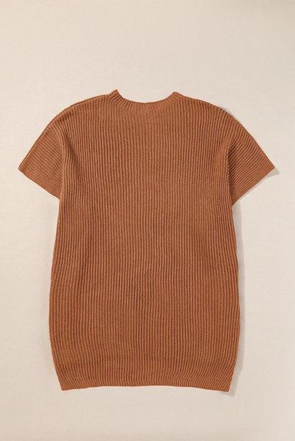 Rose Red Side Slit Short Sleeve Oversized Sweater