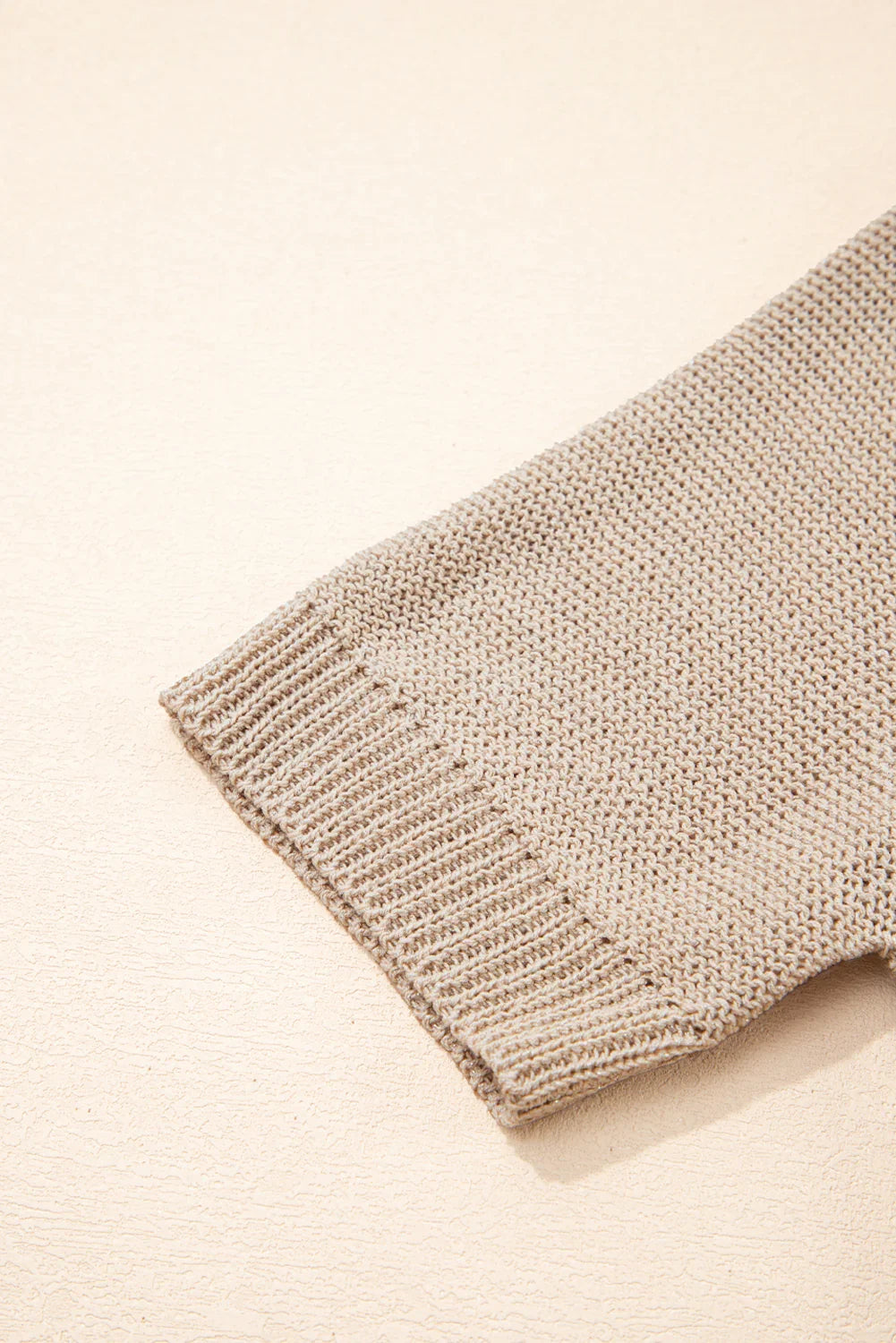 Beige Shiny Plain Short Sleeve Knit Top