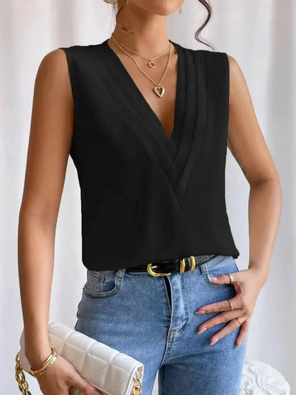 V-Neck Pleated Sleeveless Cami Tank Top