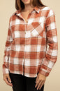 ZENANA Cotton Plaid Shacket With Front Pocket