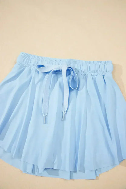 Light Green Drawstring High Waist Lined Tennis Skort