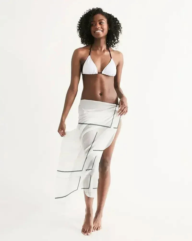 Sheer Sarong Swimsuit Cover Up Wrap / Geometric White and Gray