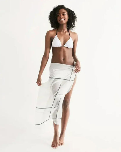 Sheer Sarong Swimsuit Cover Up Wrap / Geometric White and Gray