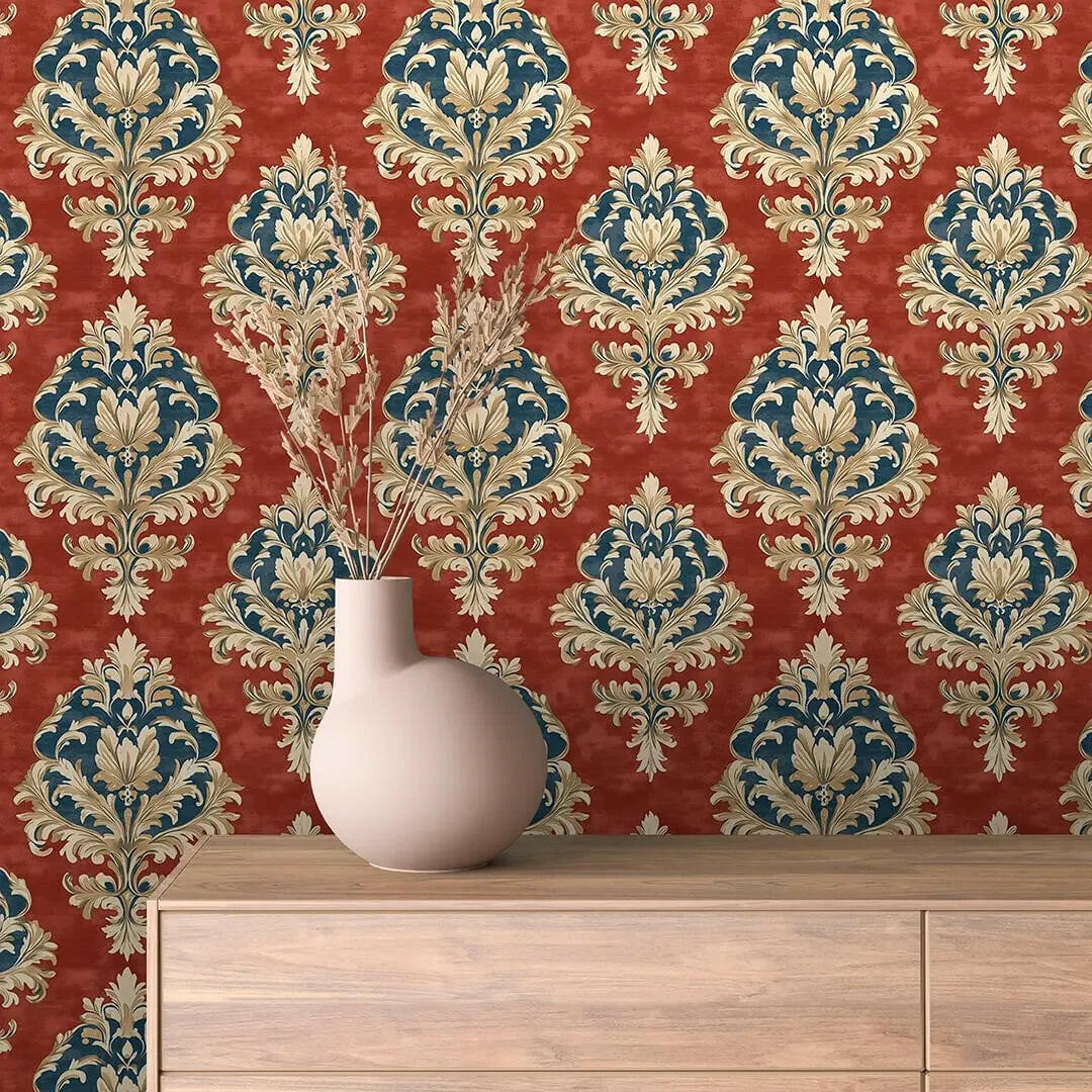 Venetian Crimson Brocade Wallpaper