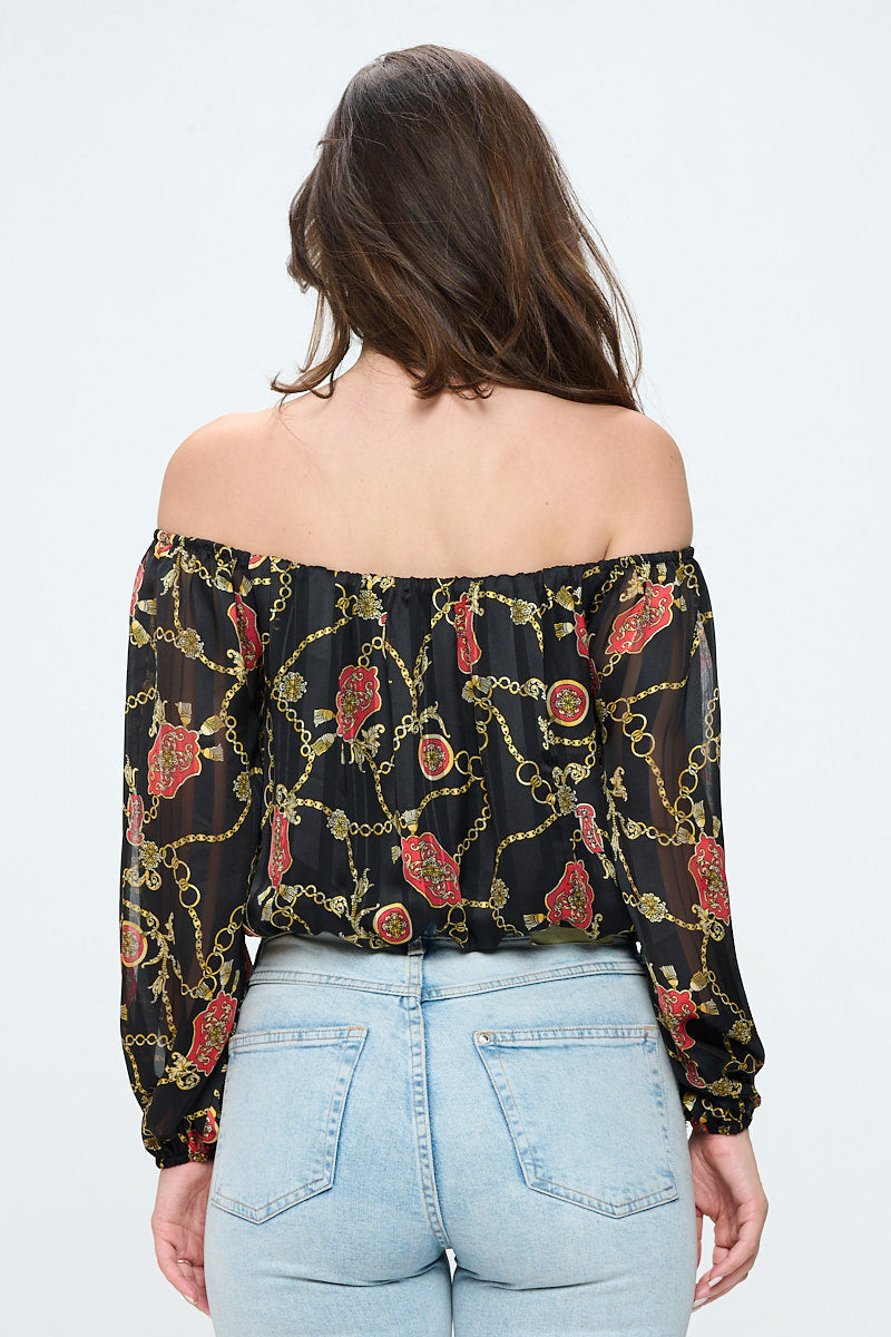 Off-Shoulder Printed Crop Top with Long Sleeves | Apparel | Kitchen + Metal