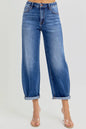 RISEN Plus Size High Rise Jeans Full Size Crop Mild Barrel Fit Women's Denim
