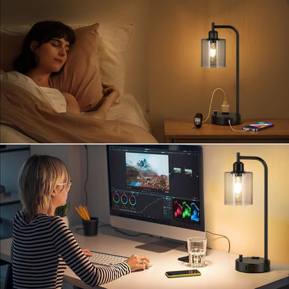 Industrial Desk Lamps for Office Set of 2 - Fully Dimmable Bedside | Lighting | Kitchen + Metal