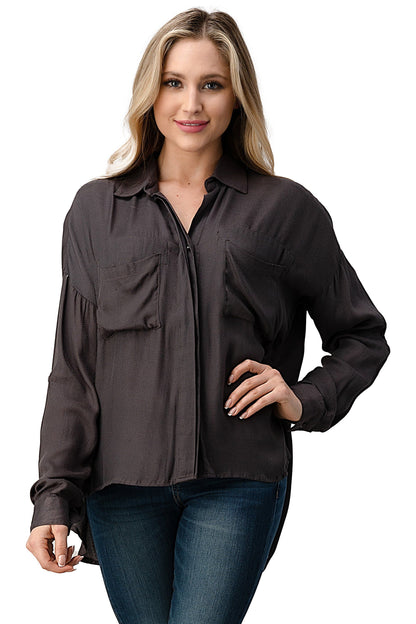 Button-Up Oversized Shirt with Front Pockets | Apparel | Kitchen + Metal