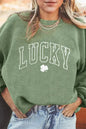 Grass Green LUCKY Clover Drop Shoulder Ribbed St Patrick Sweatshirt