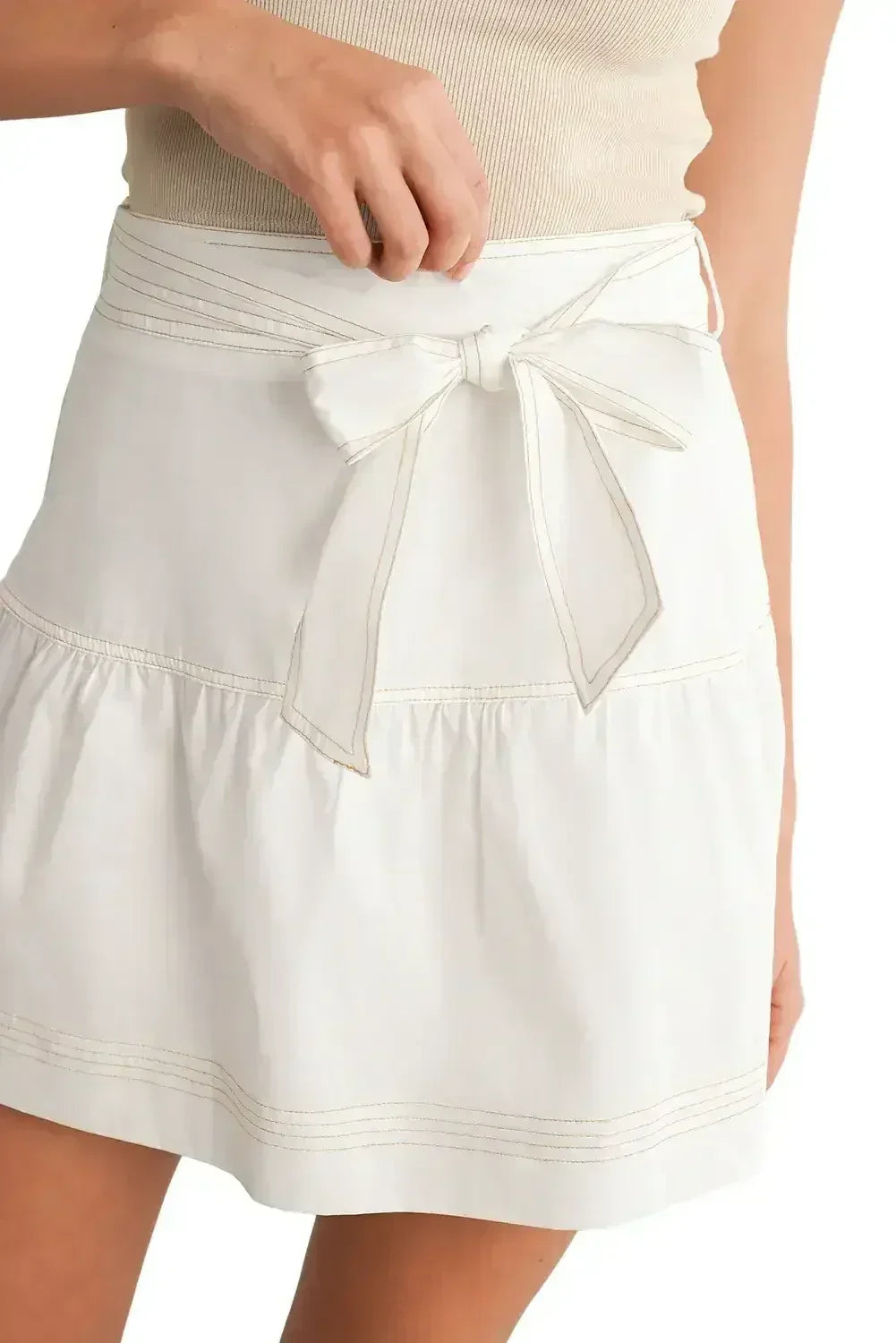 White Knot High Waist Casual Mini Skirt