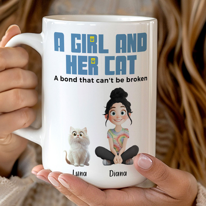 A Girl & Her Cats Has Unbreakable Bond - Personalized Custom Mug - Gift For Her/Him, Cat Lovers, Pet Lovers, Cat Mom, Cat Dad