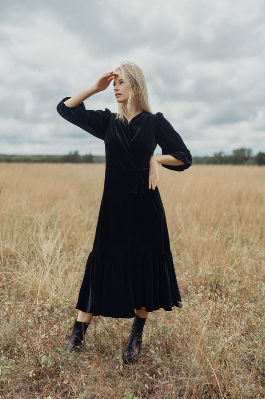 VELOUR WRAP DRESS