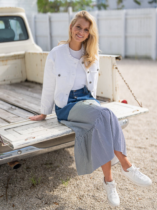 DENIM STRIPE COMBO SKIRT