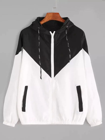 Color Block Hooded Jacket with Elastic Waist (Summer)